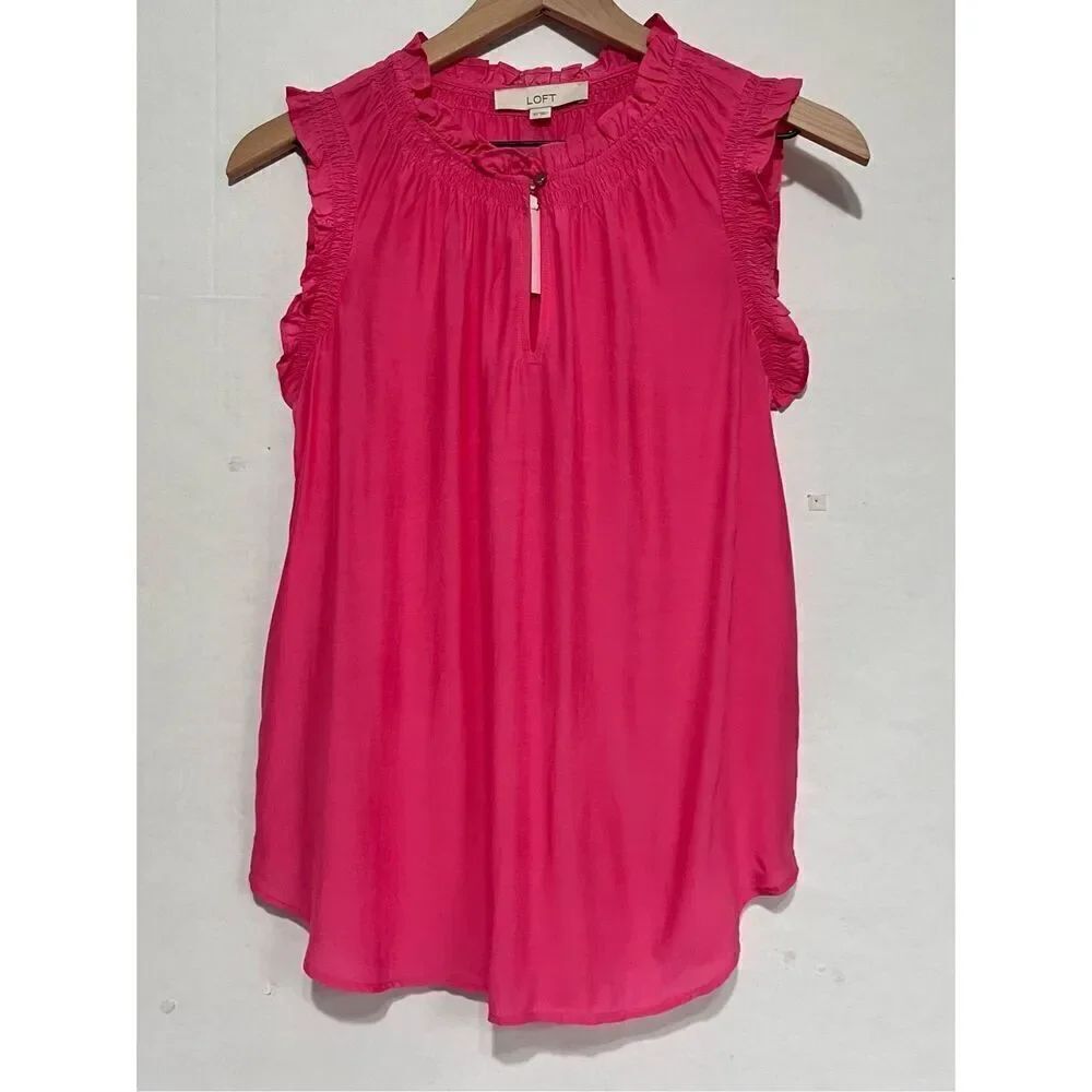 Loft Pink Ruffle Sleeveless Top Sz XS NWT
